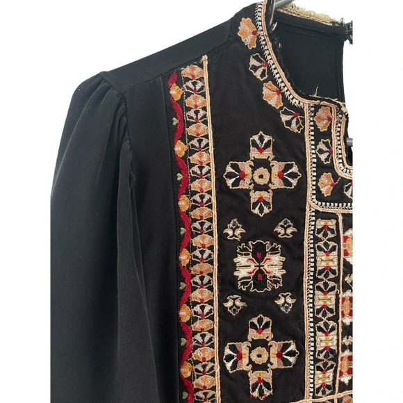 Isabel Marant Silk Mini Dress Black Embroidered Long Sleeve size EU 38 US Small - Picture 7 of 16